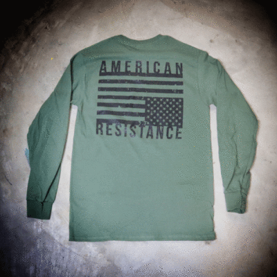 AMERICAN RESISTANCE LONG SLEEVE SHIRT WITH DISTRESS FLAG ON BACK