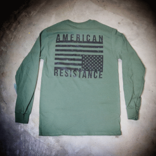 AMERICAN RESISTANCE LONG SLEEVE SHIRT WITH DISTRESS FLAG ON BACK