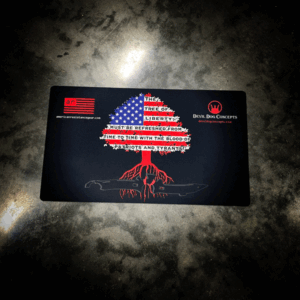 AMERICAN RESISTANCE AND DEVIL DOG CONCEPTS ARMORER'S MAT WITH TREE OF LIBERTY ART AND ADVANCED ARMORER'S WRENCH.