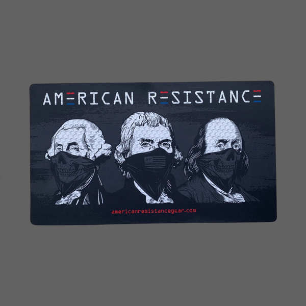 AMERICAN RESISTANCE ARMORER'S MAT WITH FOUNDING FATHERS 24"X14"
