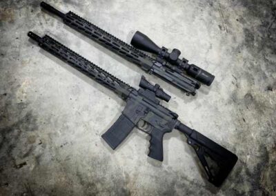 AMERICAN RESISTANCE AR15 COMBINATION SET. 18" 6.5 GRENDEL AND 16" 556/223 BARRELS WITH CUSTOM CERKAOTE AND BURRIS SCOPE AND TRIJICON ACOG.