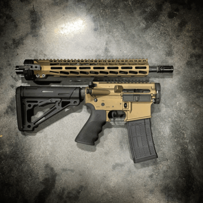 AMERICAN RESISTANCE AR15 TAKEDOWN RIFLE CHAMBERED IN 556/223 WITH CRY HAVOC TACTICAL QRB BARREL SYSTEM AND BURNT BRONZE CERAKOTE
