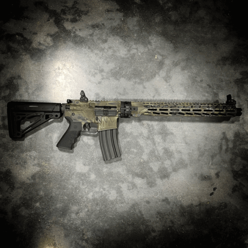 AMERICAN RESISTANCE CUSTOM AR15 TAKEDOWN RIFLE WITH 16" BARREL, HOGUE GRIP AND STOCK, WITH KRYPTEK CERAKOTE AND CRY HAVOC TACTICAL QRB.