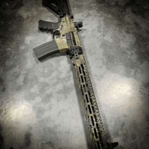 AMERICAN RESISTANCE CUSTOM AR15 TAKEDOWN RIFLE WITH 16" BARREL, HOGUE GRIP AND STOCK, WITH KRYPTEK CERAKOTE AND CRY HAVOC TACTICAL QRB.