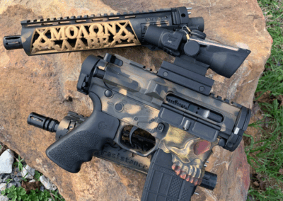 CERAKOTE ON SHARPS BROS "THE JACK: RECEIVER WITH TRIJICON ACOG WEAPON SIGHT.