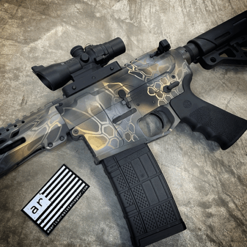 CUSTOM AR15 RIFLE WITH KRYPTEK CERAKOTE, FN CHROME LINED BARREL, HOGUE STOCK AND GRIP