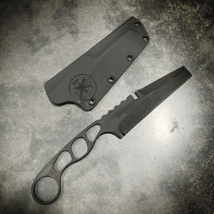 BC BLADEWORKS "CHISEL" KNIFE WITH DARK MULTICAM CERAKOTE AND CUSTOM KYDEX SHEATH.