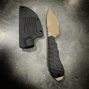 AMERICAN RESISTANCE CUSTOM TACTICAL KNIFE MADE BY BC BLADEWORKS WITH ELITE SERIES FDE CERAKOTE, AND KRYDEX SHEATH.