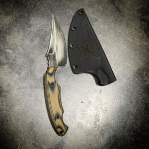 BC BLADEWORKS "ELVIRA" CUSTOM KNIFE WITH BATTLEWORN CERAKOTE BY AMERICAN RESISTANCE WITH KYDEX SHEATH