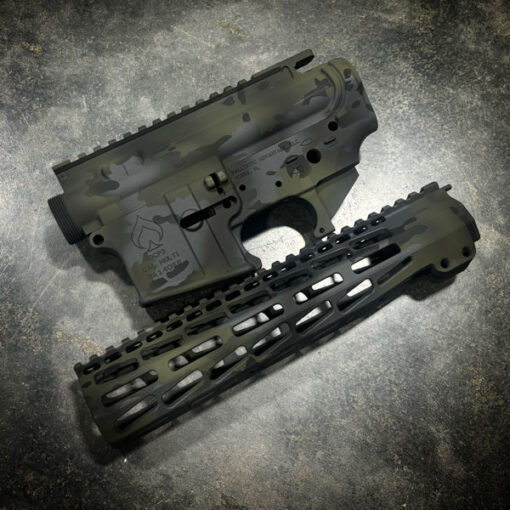 BALLISTIC ADVANTAGE ADVANCED UPPER AND LOWER RECEIVER WITH ARG 10" MLOK HANDGAURD, ALL WITH BLACK MULTICAM CERAKOTE PATTERN