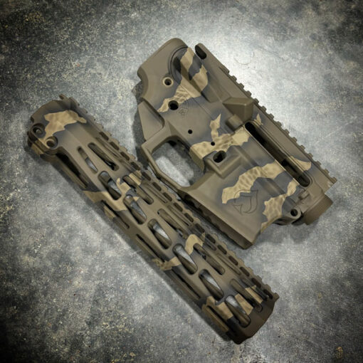 BALLISTIC ADVANTAGE UPPER AND LOWER ENHANCED RECEIVERS WITH 10" ARG MLOK HANDGUARD AND TIGER STRIPE CERAKOTE