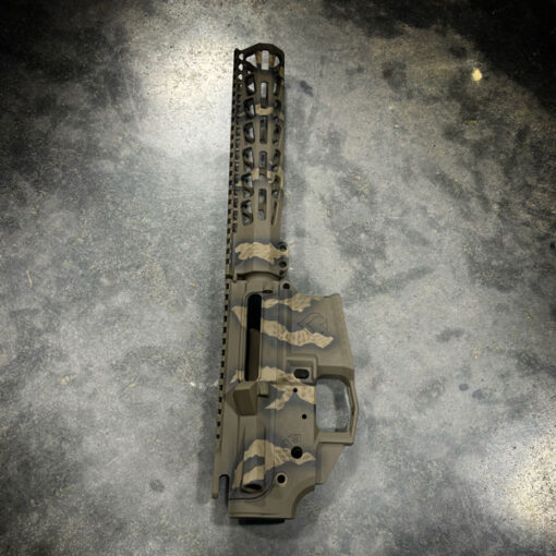 BALLISTIC ADVANTAGE UPPER AND LOWER ENHANCED RECEIVERS WITH 10" ARG MLOK HANDGUARD AND TIGER STRIPE CERAKOTE