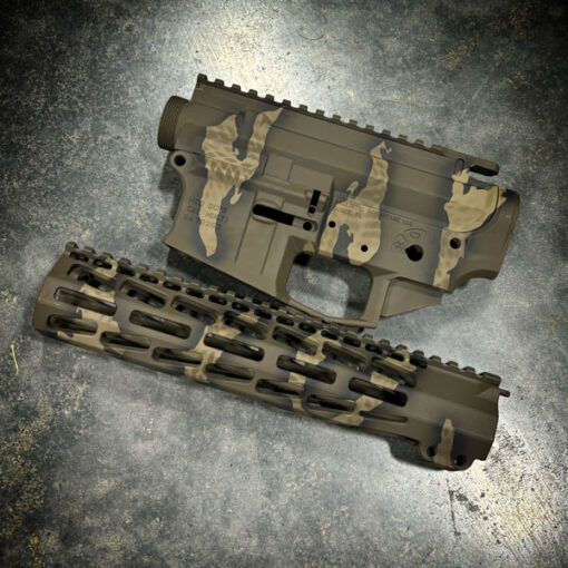 BALLISTIC ADVANTAGE UPPER AND LOWER ENHANCED RECEIVERS WITH 10" ARG MLOK HANDGUARD AND TIGER STRIPE CERAKOTE