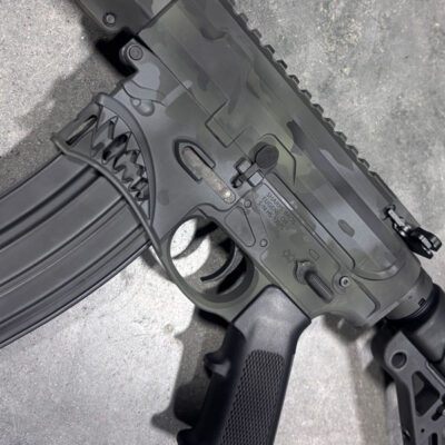AMERICAN RESISTANCE CUSTOM AR15 WITH DARK MULTICAM CERAKOTE. SHARPS BROS LOWER.